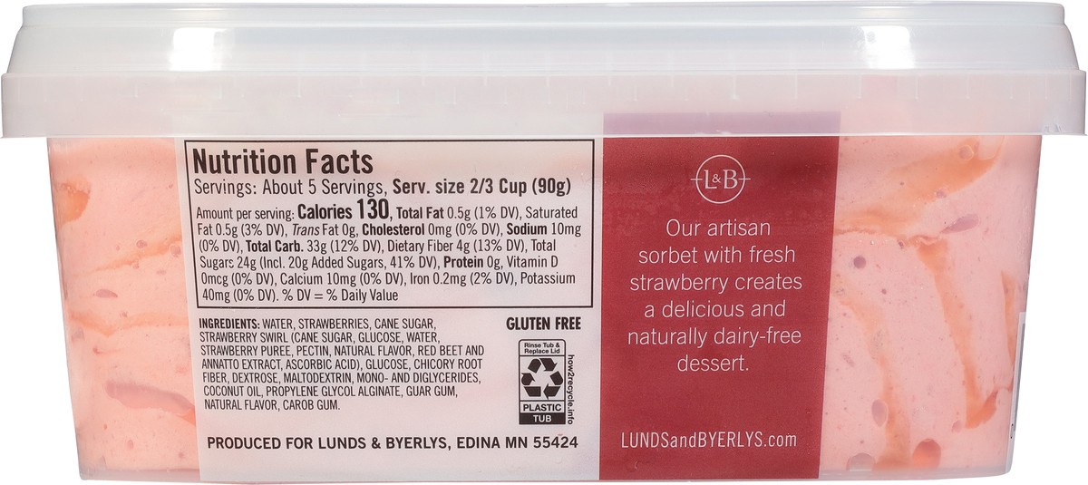 slide 2 of 9, Lunds & Byerlys Strawberry Sorbet 30 fl oz, 30 fl oz