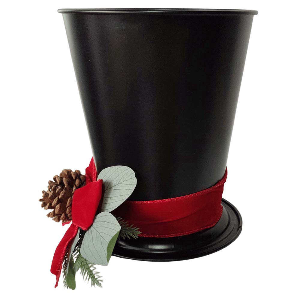 slide 3 of 3, Black Top Hat Container With Red Bow & Pinecones By Ashland, 8.6 in x 6.1 in x 5.7 in