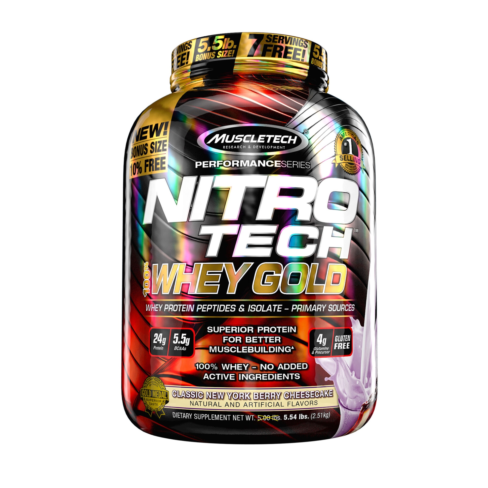 slide 1 of 1, MuscleTech Nitro-Tech 100% Whey Gold - Classic New York Berry Cheesecake, 5.5 lb