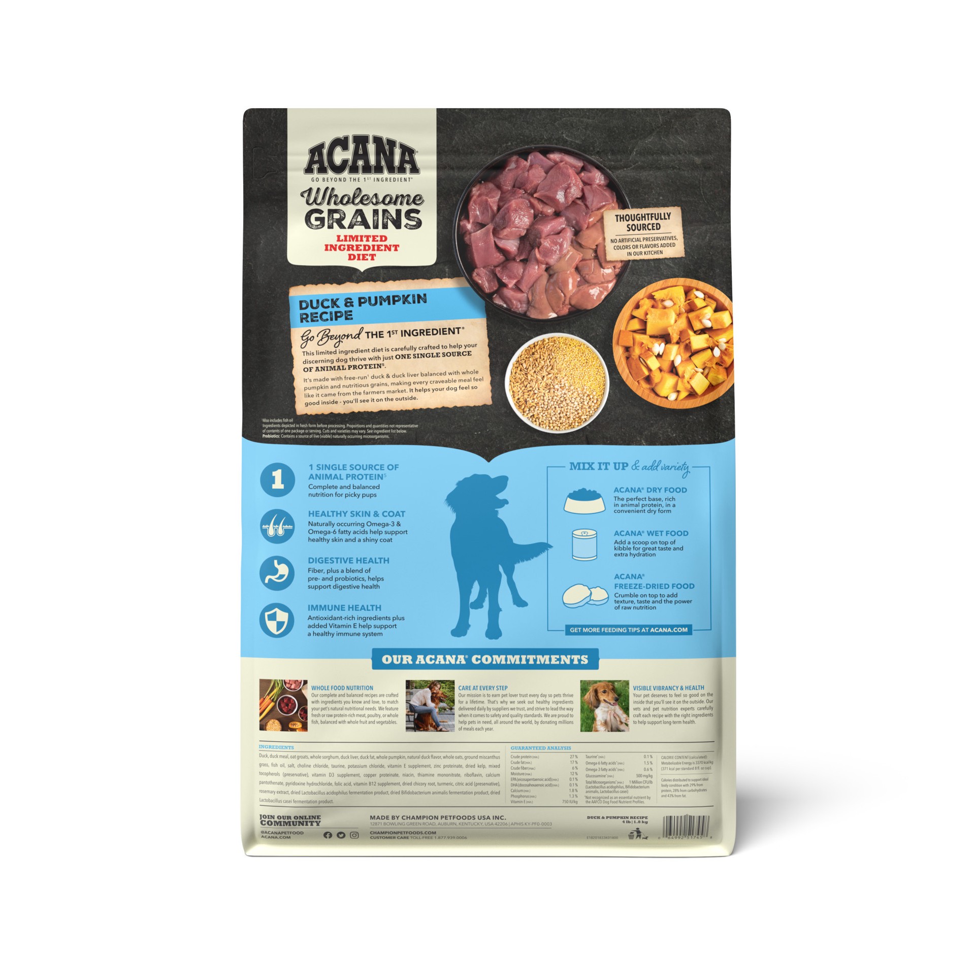 slide 3 of 3, ACANA Wholesome Grains Duck & Pumpkin 4lb, 4 lb
