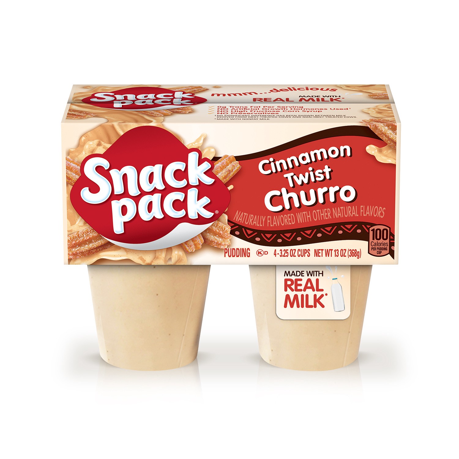 slide 1 of 2, Snack Pack Cinnamon Twist Churro Pudding 4 ea, 4 ct