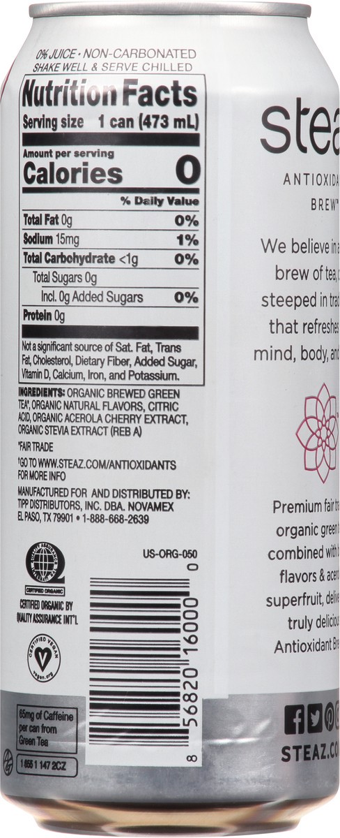 slide 6 of 9, Steaz Zero Raspberry Flavored Green Tea - 16 fl oz, 16 fl oz