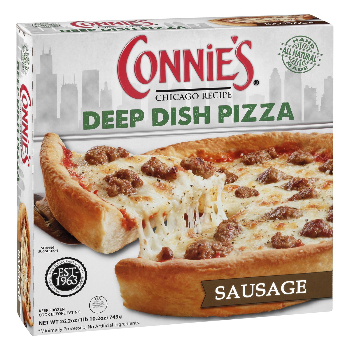 slide 11 of 13, Connie's Pizza Deep Dish Sausage Pizza 26.2 oz, 26.2 oz