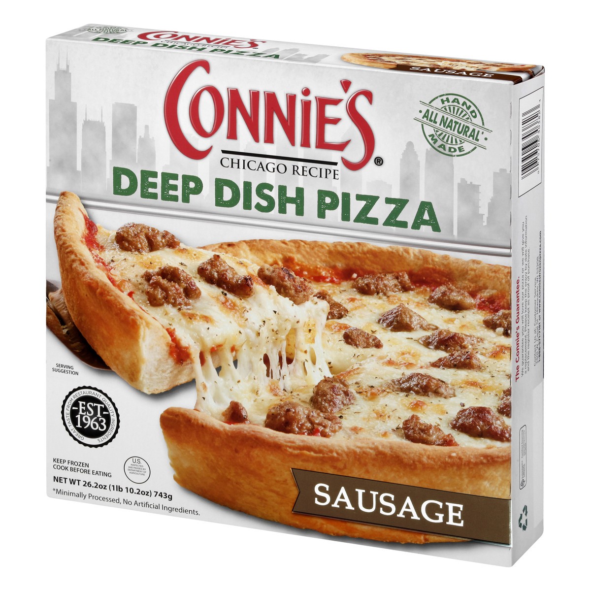 slide 9 of 13, Connie's Pizza Deep Dish Sausage Pizza 26.2 oz, 26.2 oz