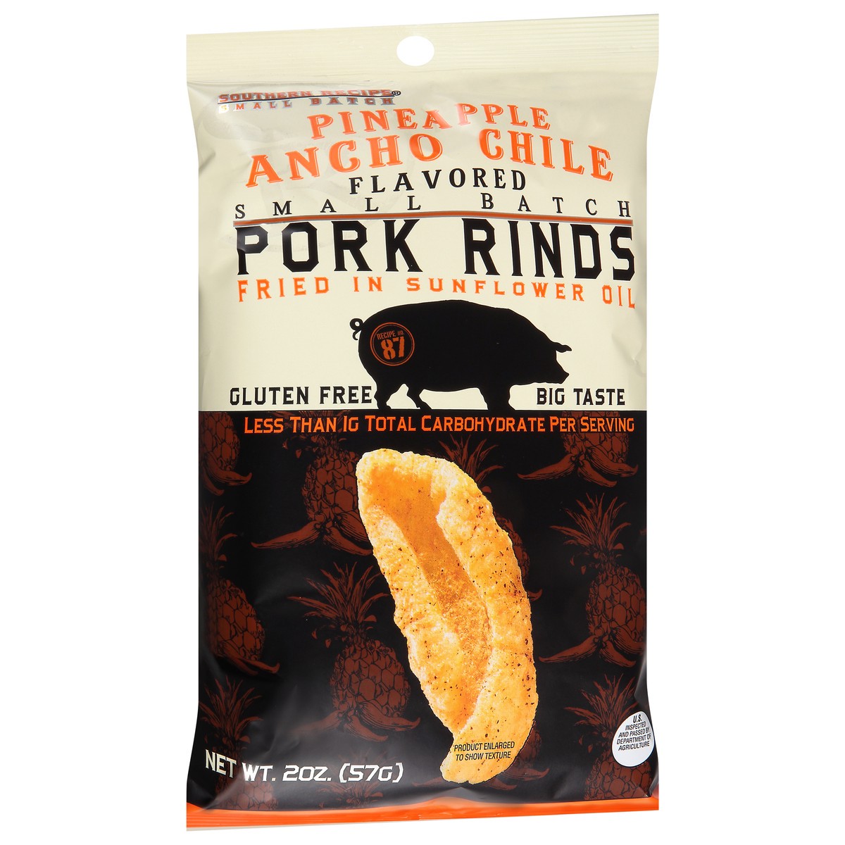 slide 2 of 9, Southern Recipe Small Batch Pineapple Ancho Chile Flavored Pork Rinds 2 oz, 2 oz