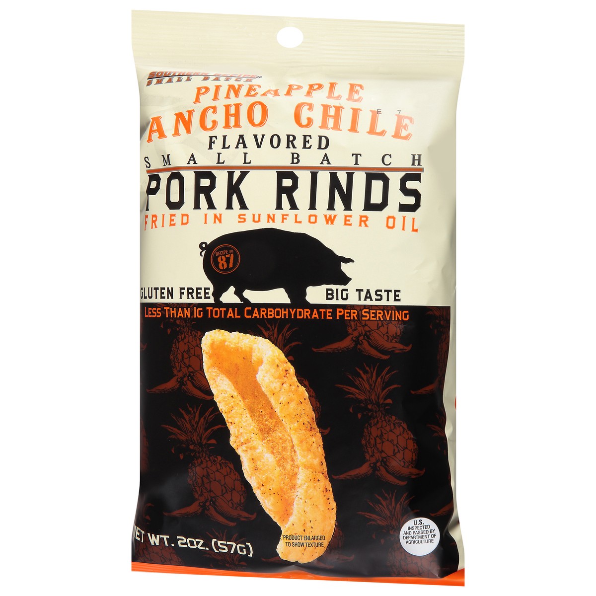 slide 7 of 9, Southern Recipe Small Batch Pineapple Ancho Chile Flavored Pork Rinds 2 oz, 2 oz