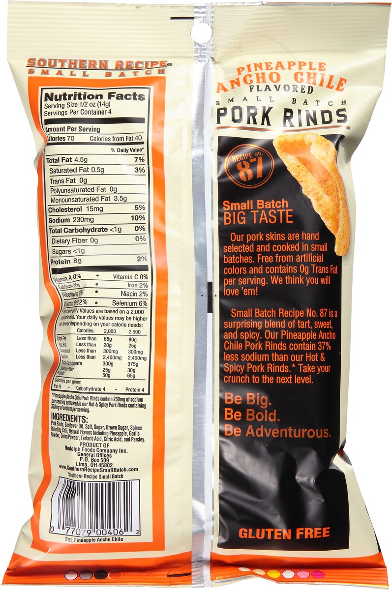slide 4 of 9, Southern Recipe Small Batch Pineapple Ancho Chile Flavored Pork Rinds 2 oz, 2 oz
