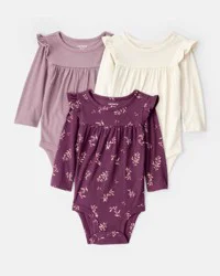 Carter's Baby Girl 3-Pack Long-Sleeve Bodysuits - White/Purple Cream/Purple