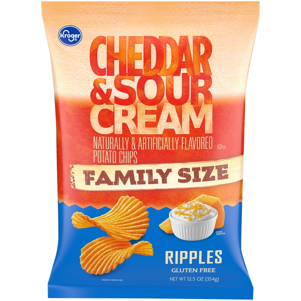 slide 1 of 1, Kroger Ripples Cheddar & Sour Cream Potato Chips, 12.5 oz