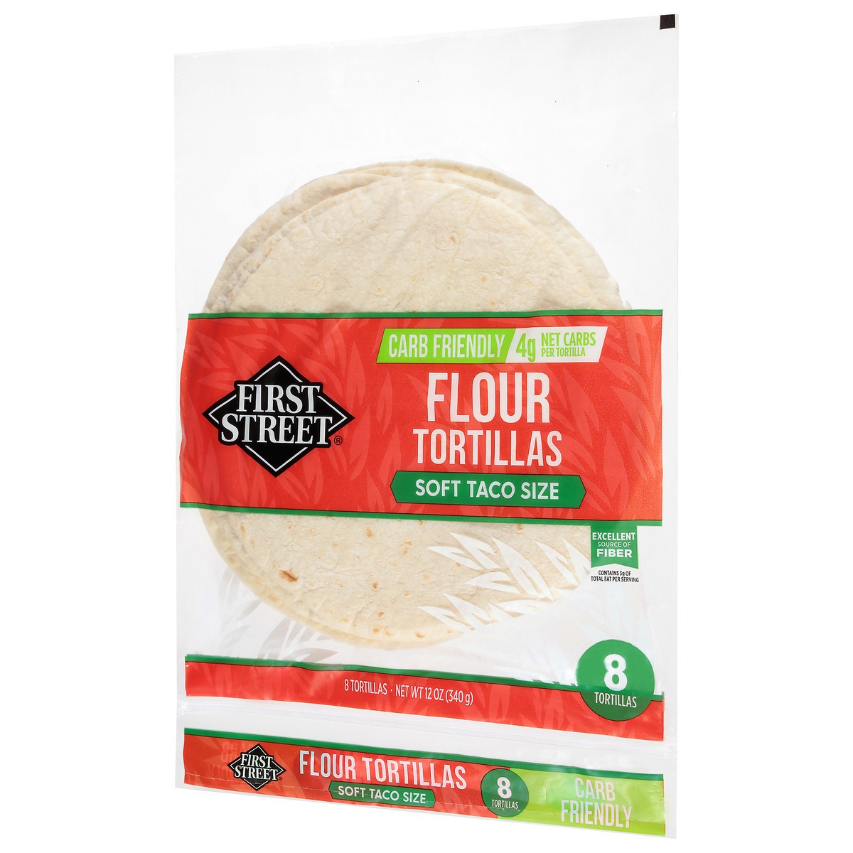 slide 4 of 4, First Street Low Carb Tortilla 8ct, 12 oz