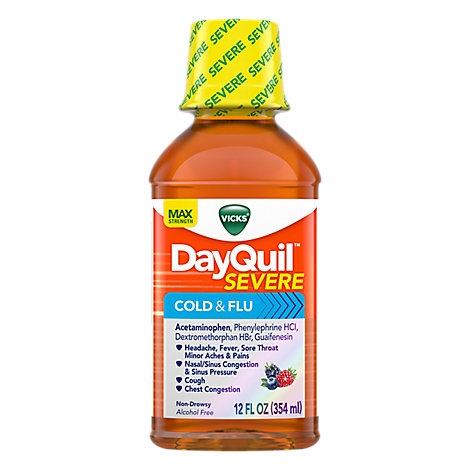 slide 1 of 1, Vicks Dayquil Severe Cold & Flu Relief Syrup Non Drowsy, 12 fl oz