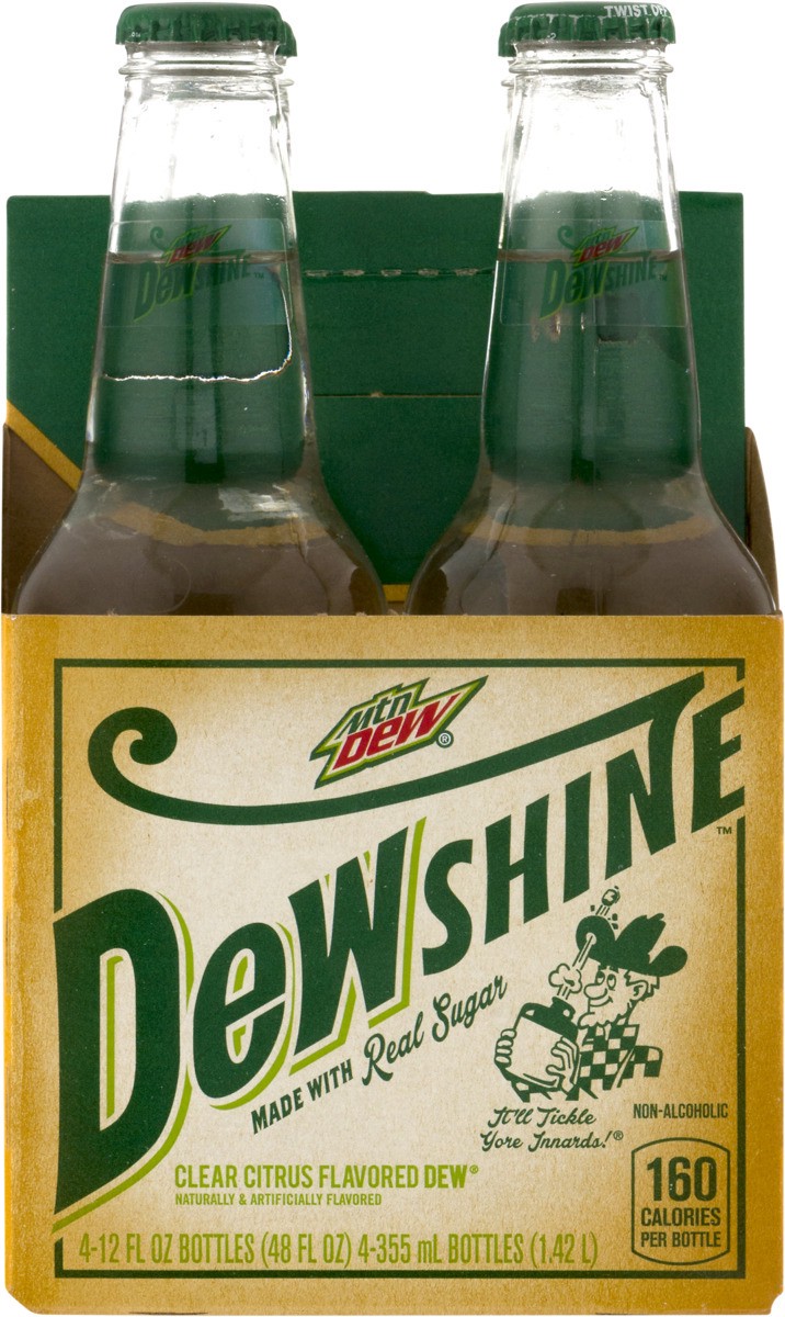 slide 4 of 7, Mountain Dew Dewshine Soda Clear Citrus 12 Fl Oz Glass Bottle 4 Count, 48 oz