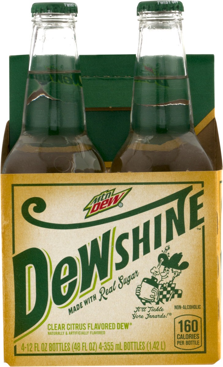 slide 5 of 7, Mountain Dew Dewshine Soda Clear Citrus 12 Fl Oz Glass Bottle 4 Count, 48 oz