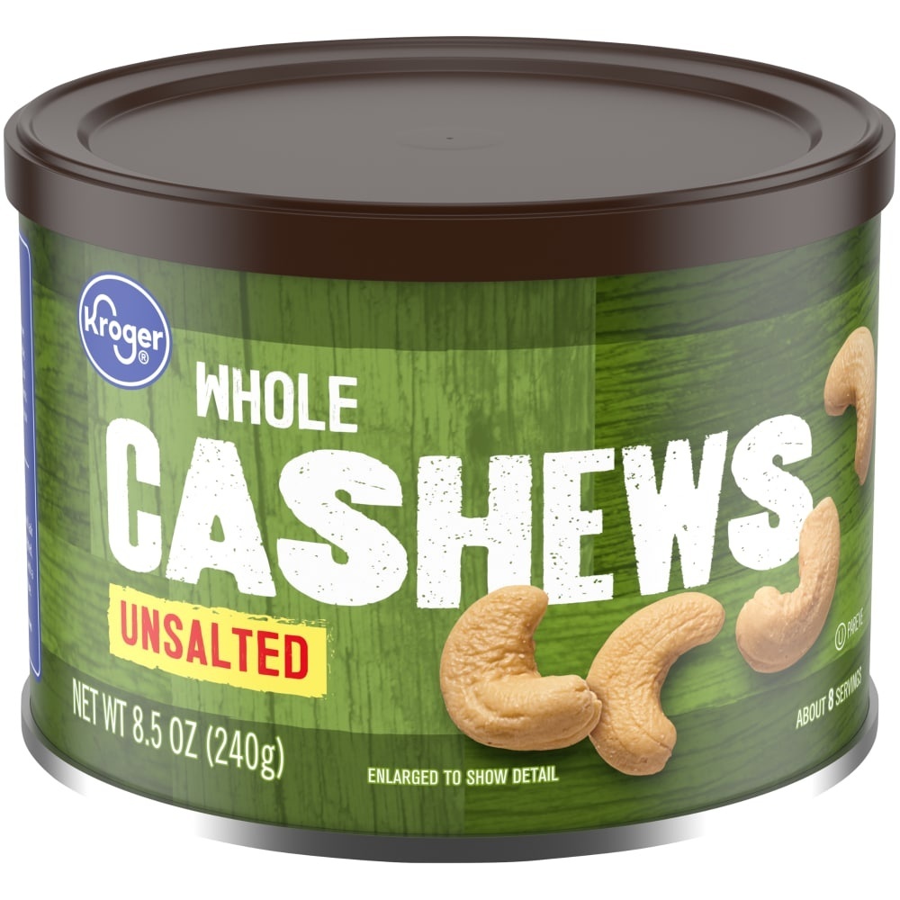 slide 1 of 4, Kroger Whole Unsalted Cashews, 8.5 oz