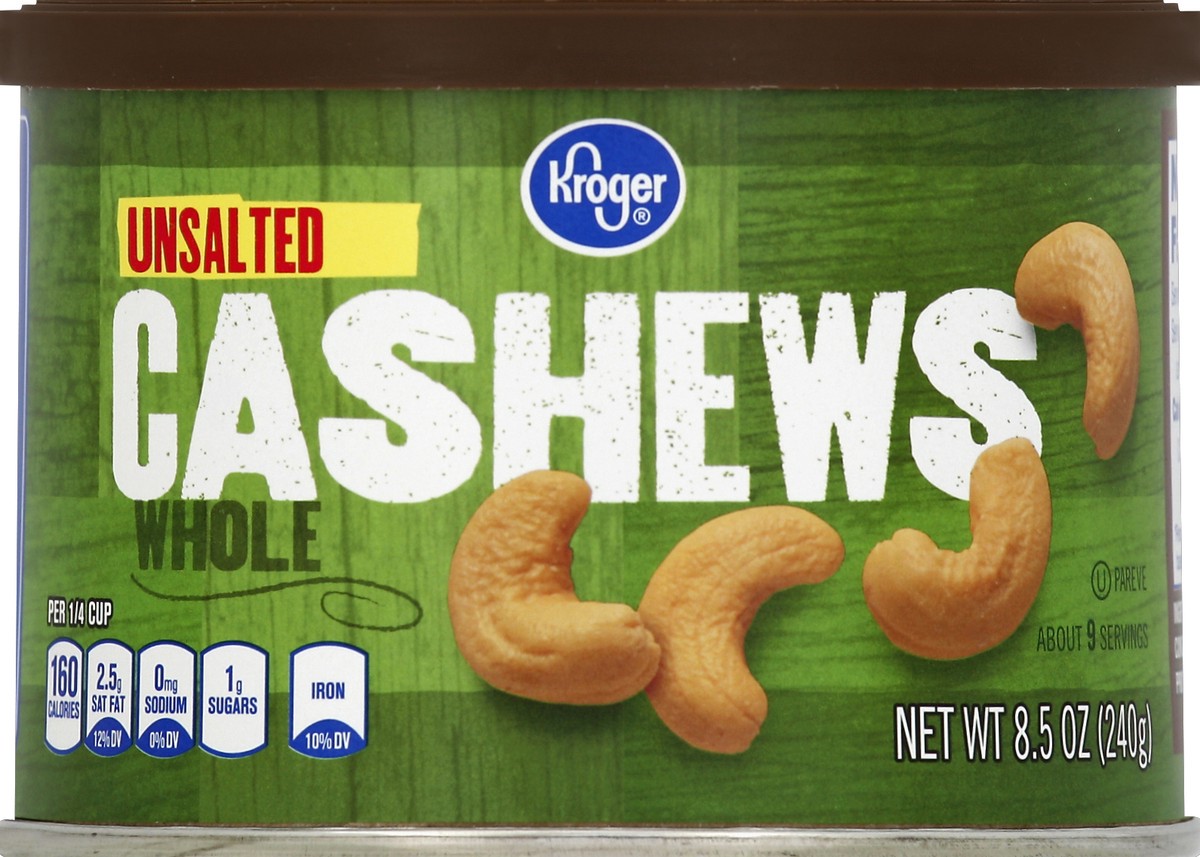 slide 4 of 4, Kroger Whole Unsalted Cashews, 8.5 oz