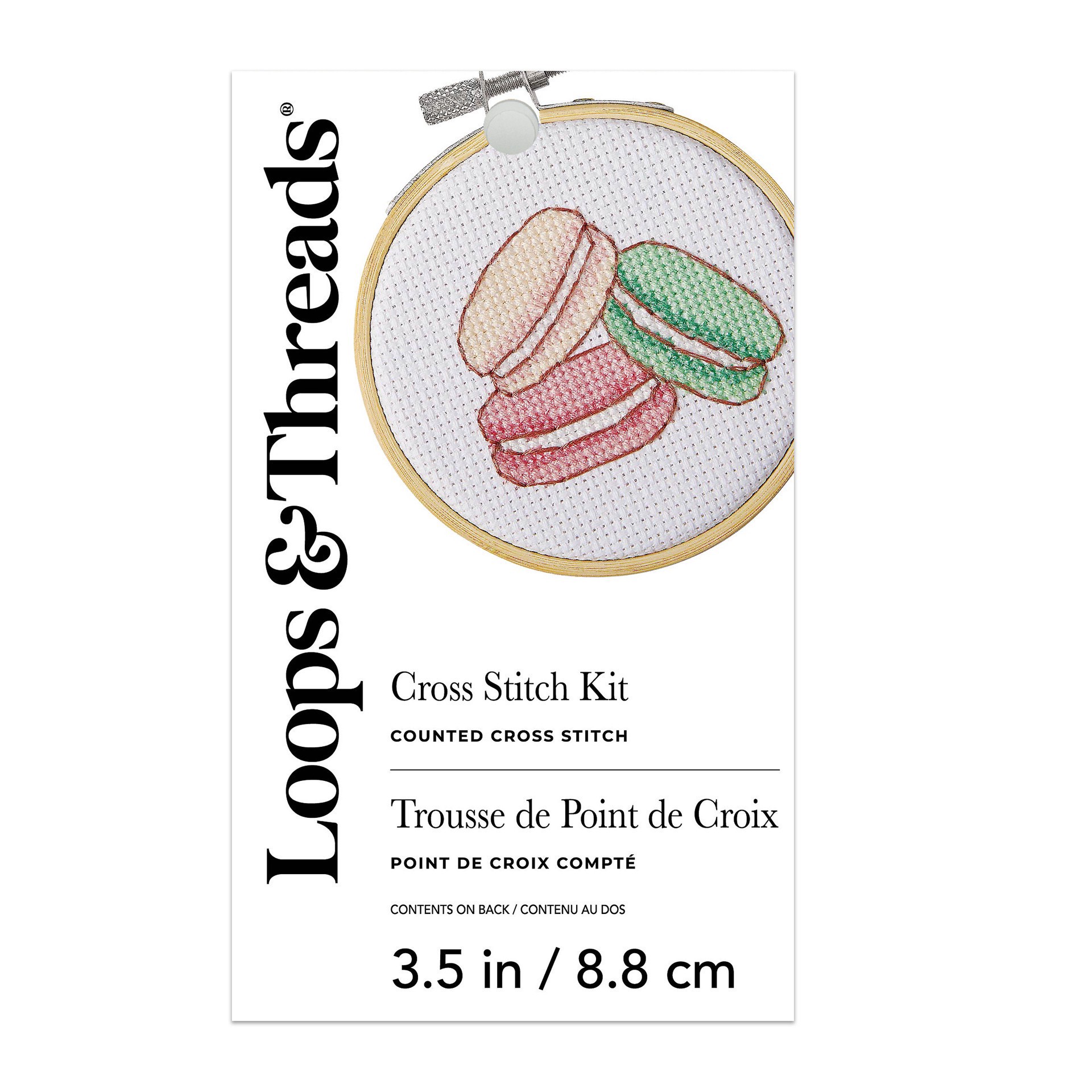 slide 4 of 4, 3.5" Macarons Counted Cross Stitch Kit By Loops & Threads, 3.5 in