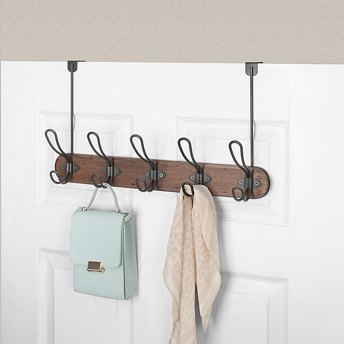 slide 1 of 1, Spectrum Millbrook Wooden 5-Hook Over the Door Rack - Brown/Grey, 1 ct