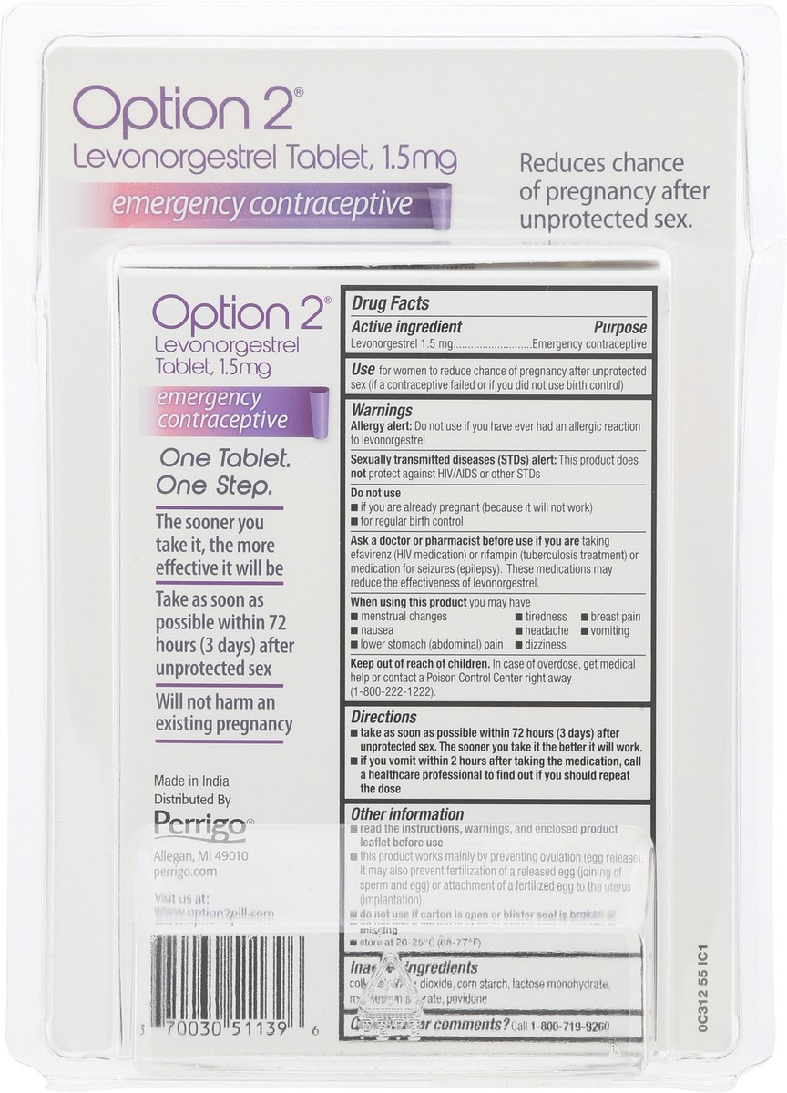slide 14 of 14, Option 2 Levonorgestrel 1.5 mg Emergency Contraceptive 1 Tablet, 1 ct