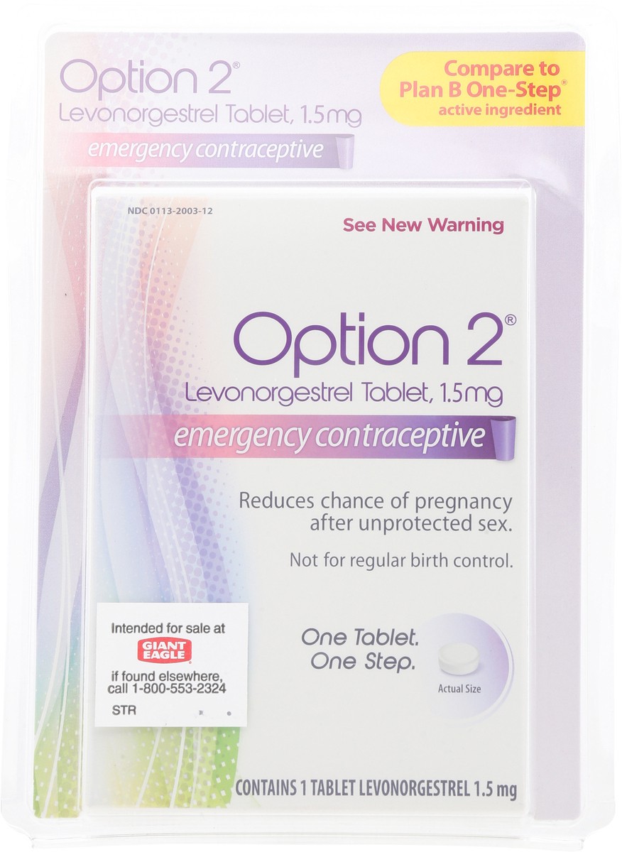 slide 5 of 14, Option 2 Levonorgestrel 1.5 mg Emergency Contraceptive 1 Tablet, 1 ct