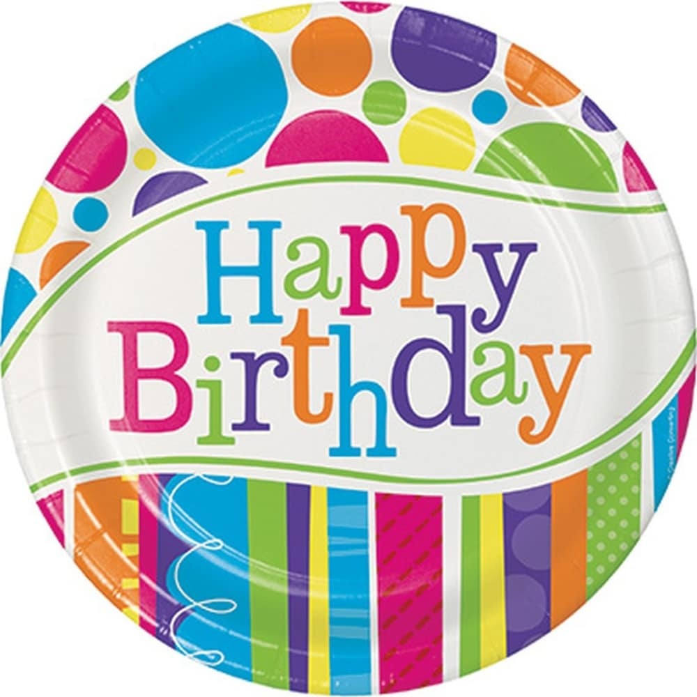 slide 1 of 1, Creative Converting Bright And Bold Paper Plates - Happy Birthday, 8 ct