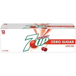 7UP Cherry Flavored Zero Sugar Soda, 12 fl oz cans, 12 pack