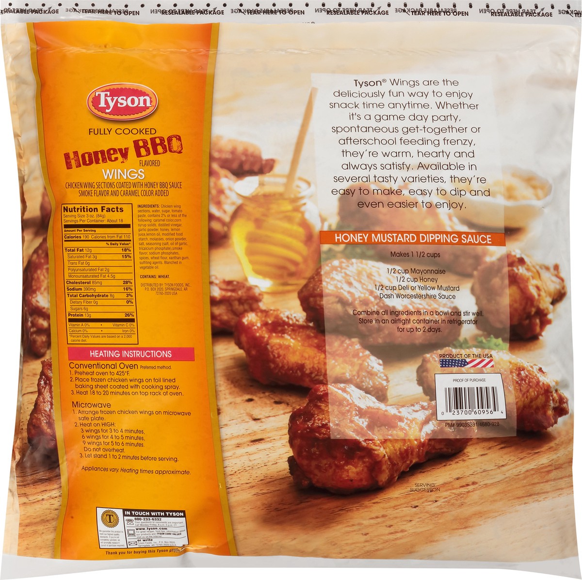 slide 3 of 10, Tyson Any'tizers Honey BBQ Bone-In Chicken Wings, 5 lb. (Frozen), 2.27 kg