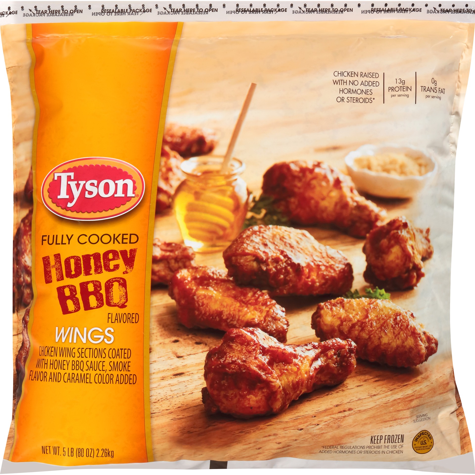 slide 1 of 10, Tyson Any'tizers Honey BBQ Bone-In Chicken Wings, 5 lb. (Frozen), 2.27 kg