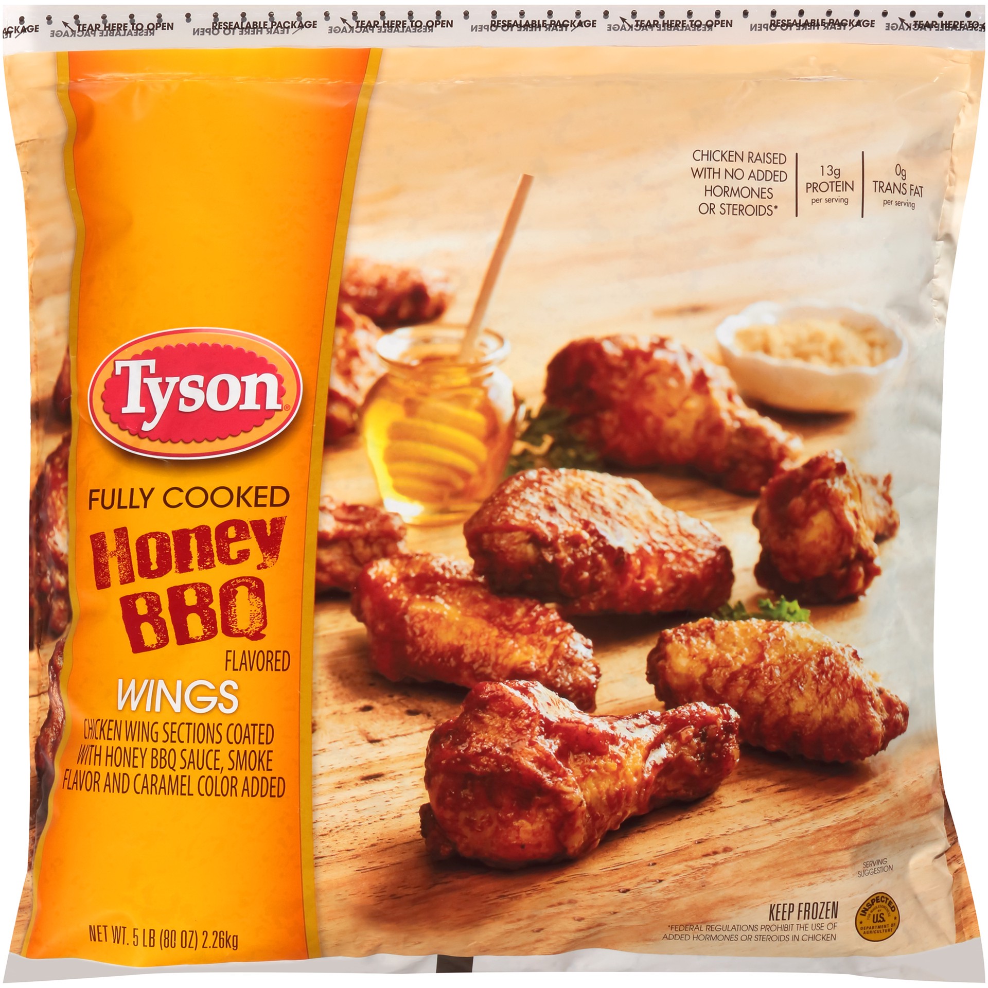 slide 1 of 10, Tyson Any'tizers Honey BBQ Bone-In Chicken Wings, 5 lb. (Frozen), 2.27 kg