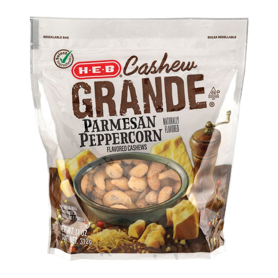 slide 1 of 1, H-E-B Cashew Grande Parmesan Peppercorn, 11 oz