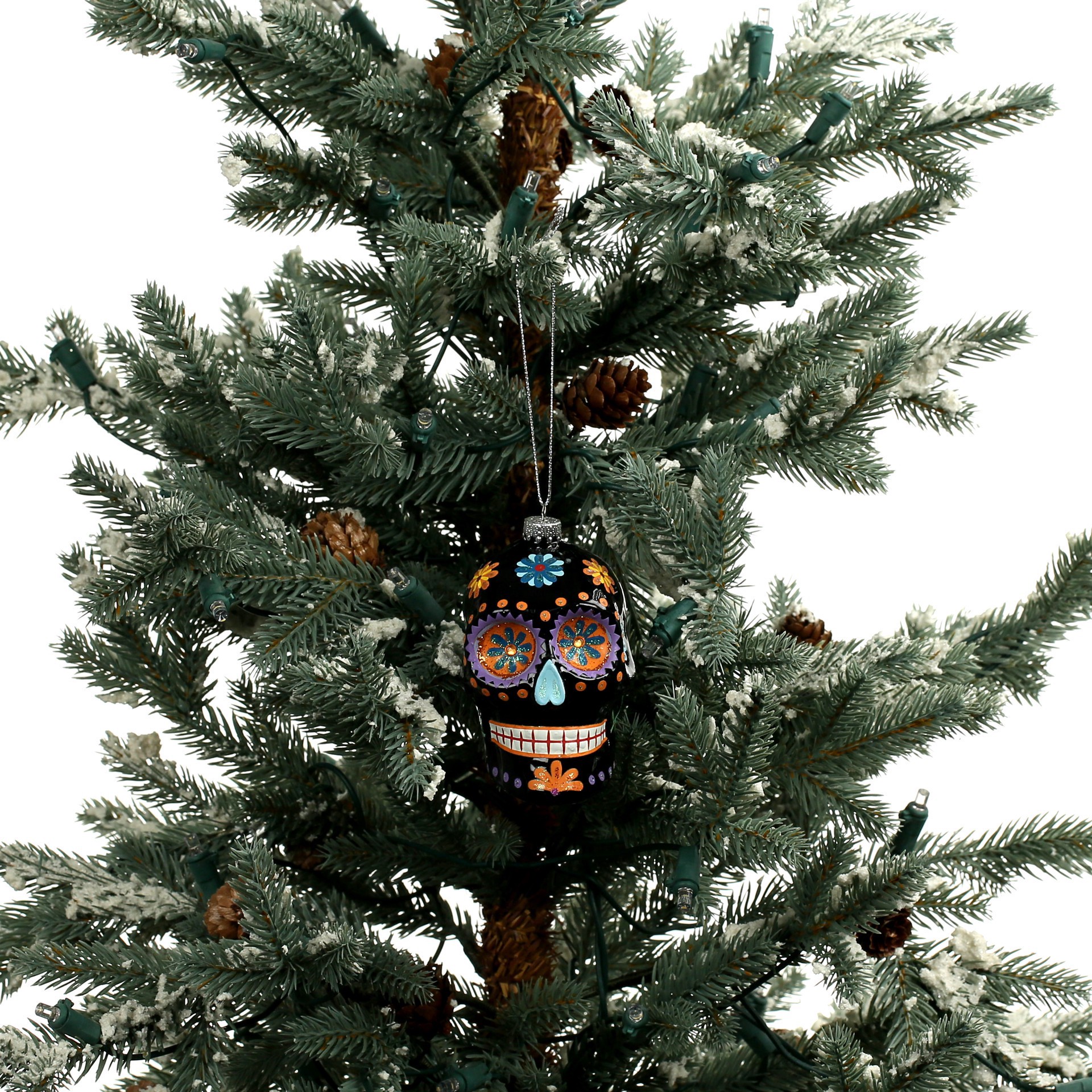 slide 4 of 4, 3.75" Black Sugar Skull Glass Ornament By Ashland, 3.75 in
