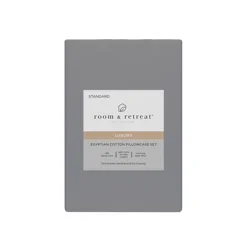 ROOM & RETREAT RR 600 Thread Counts Pillowcase, Standard, 2 pc set, Dark Grey