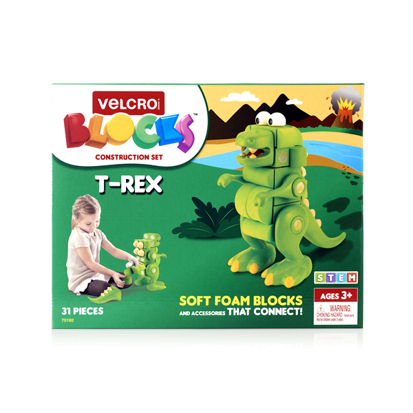 slide 1 of 1, VELCRO Kids, VELCRO Brand Blocks | STEM Toy | Dinosaur Building Blocks, Lightweight Foam |, T-Rex, Age 3+, 31 ct