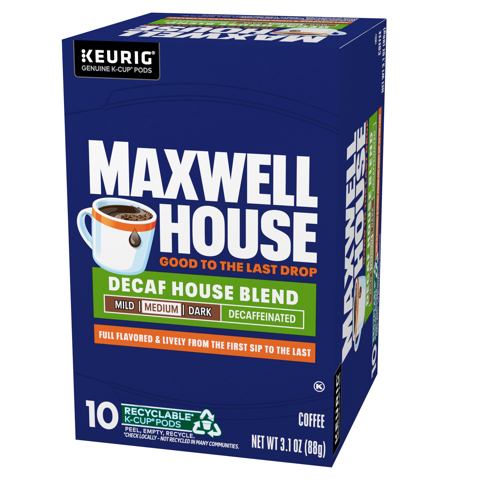 slide 3 of 7, Maxwell House Decaf House Blend Medium Roast K-Cup Coffee Pods, 10 ct Box, 10 ct