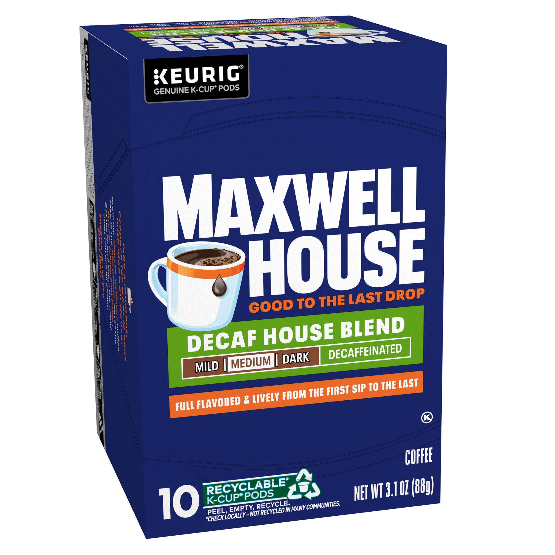 slide 2 of 7, Maxwell House Decaf House Blend Medium Roast K-Cup Coffee Pods, 10 ct Box, 10 ct
