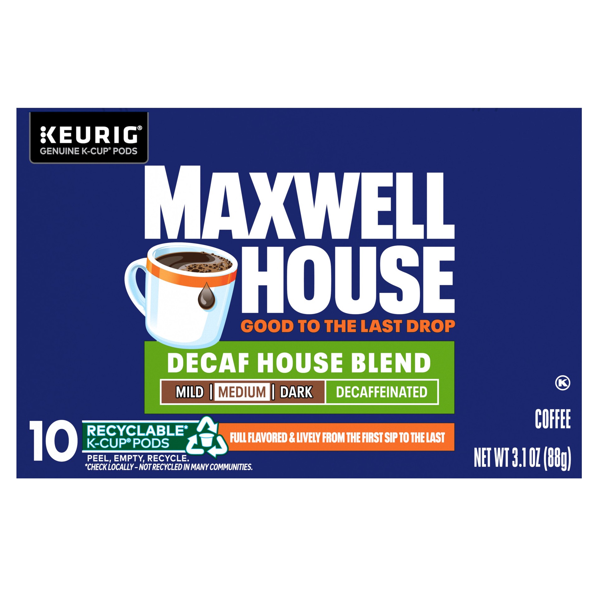 slide 6 of 7, Maxwell House Decaf House Blend Medium Roast K-Cup Coffee Pods, 10 ct Box, 10 ct