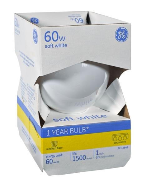 slide 1 of 1, GE Soft White 60 Watts Decorative 1 Year Bulb, 1 ct