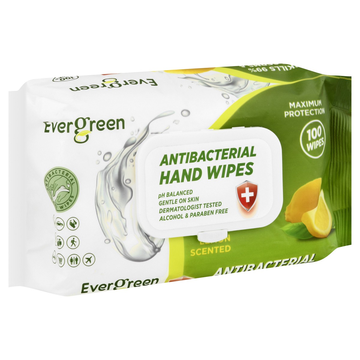 slide 3 of 11, Evergreen Antibacterial Lemon Scented Hand Wipes 100 ea, 100 ct