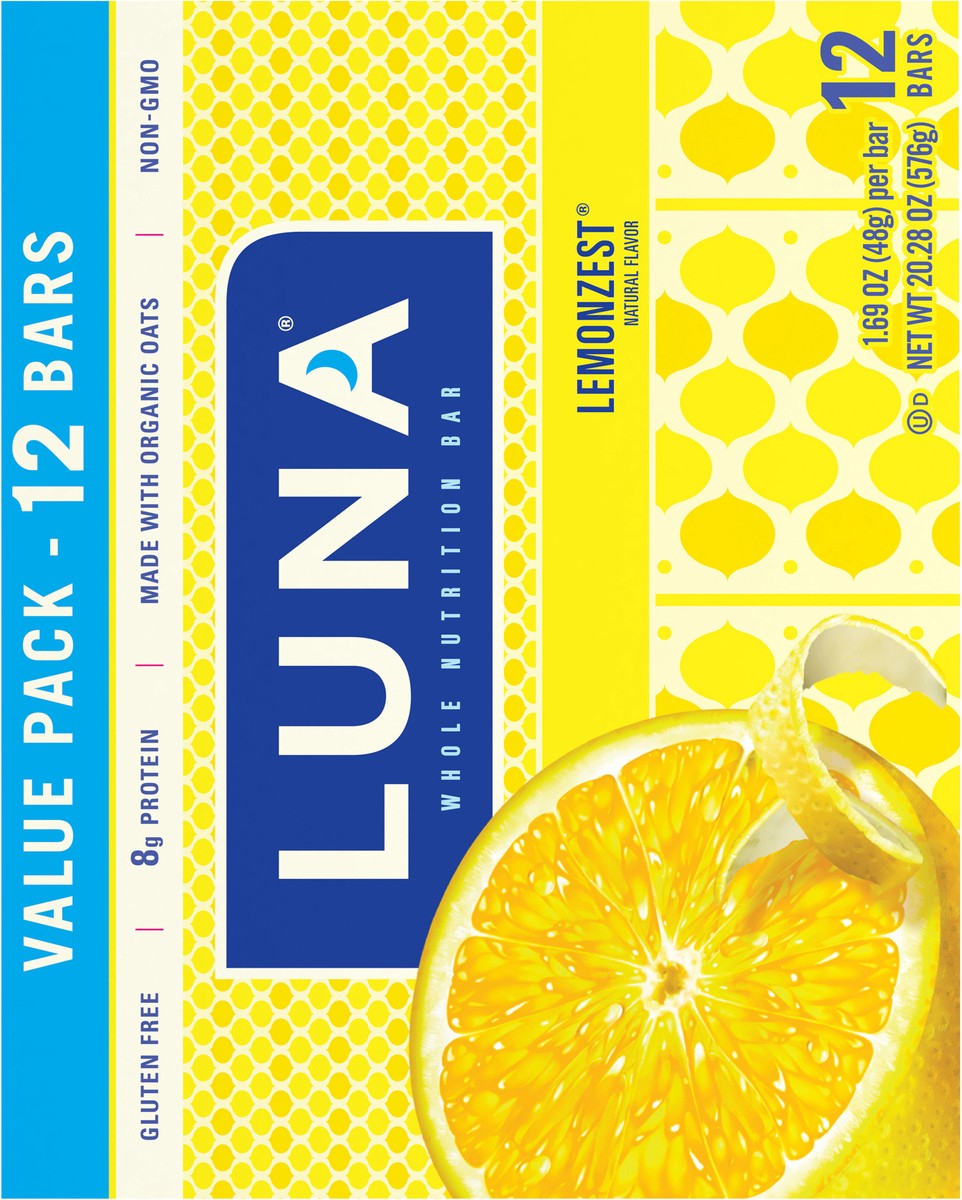 slide 8 of 9, LUNA Bar - LemonZest Flavor - Gluten Free Snack Bars - Non-GMO - Protein Bars - Made with Organic Oats - Value Pack (12 Pack), 12 ct
