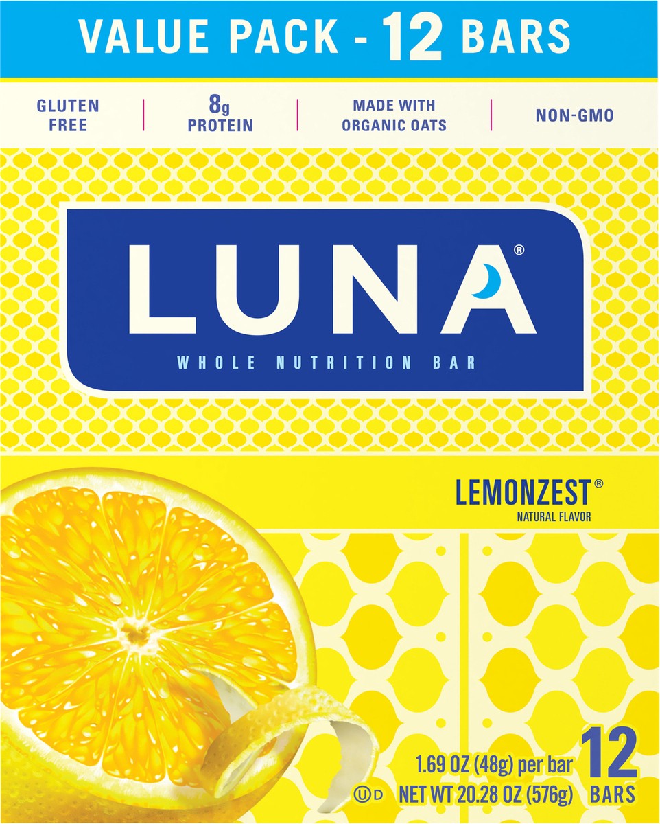 slide 7 of 9, LUNA Bar - LemonZest Flavor - Gluten Free Snack Bars - Non-GMO - Protein Bars - Made with Organic Oats - Value Pack (12 Pack), 12 ct