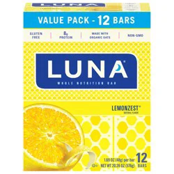 LUNA Bar - LemonZest Flavor - Gluten Free Snack Bars - Non-GMO - Protein Bars - Made with Organic Oats - Value Pack (12 Pack)