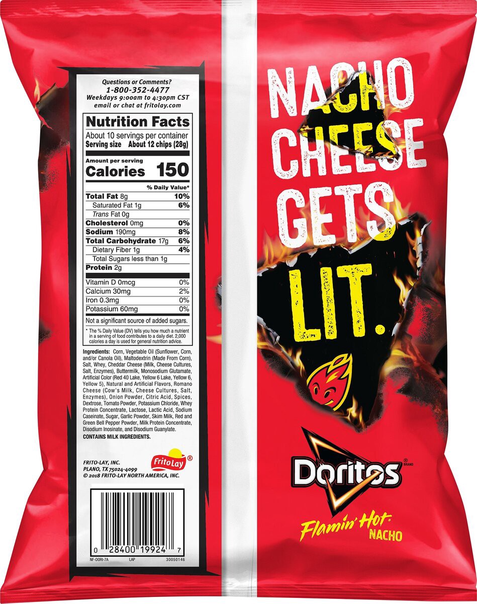 slide 6 of 7, Doritos Tortilla Chips Flamin' Hot Nacho Flavored 9 3/4 Oz, 9.75 oz