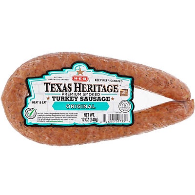 slide 1 of 1, H-E-B Select Ingredients Texas Heritage Original Turkey Smoked Sausage, 12 oz