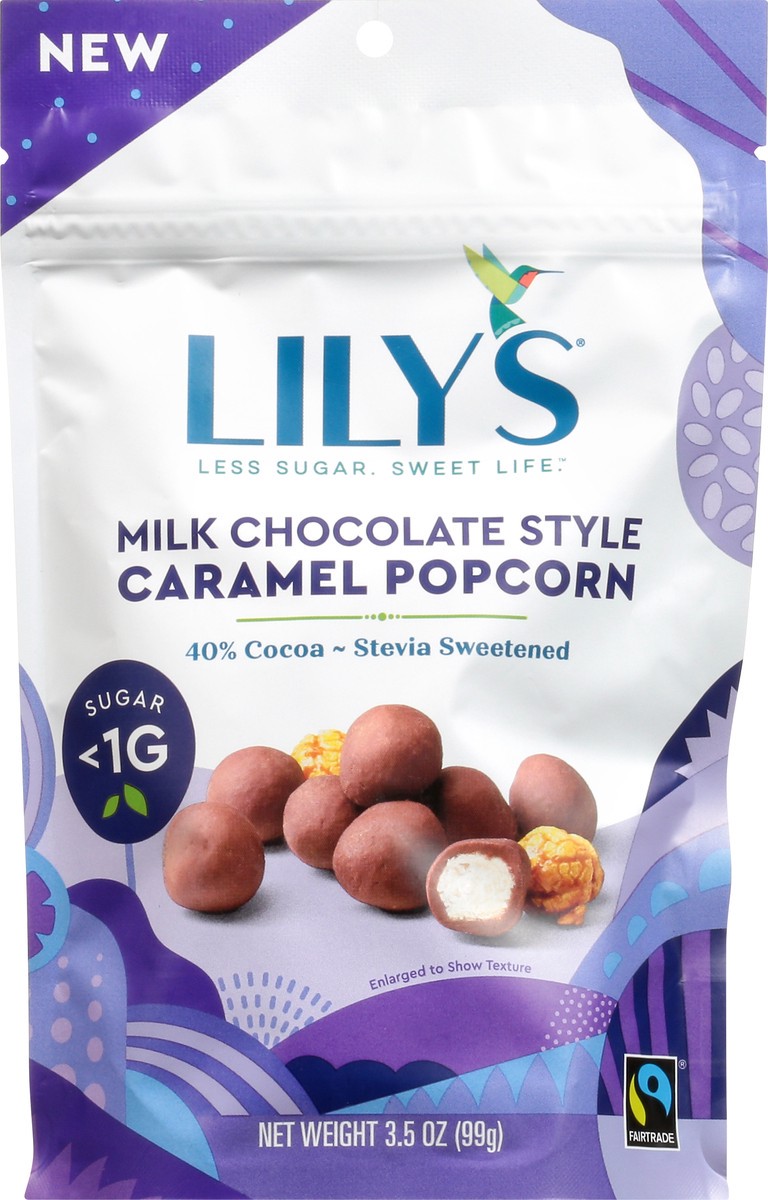 slide 3 of 12, Lily's Sweets Milk Chocolate Caramel Popcorn, 3.5 oz