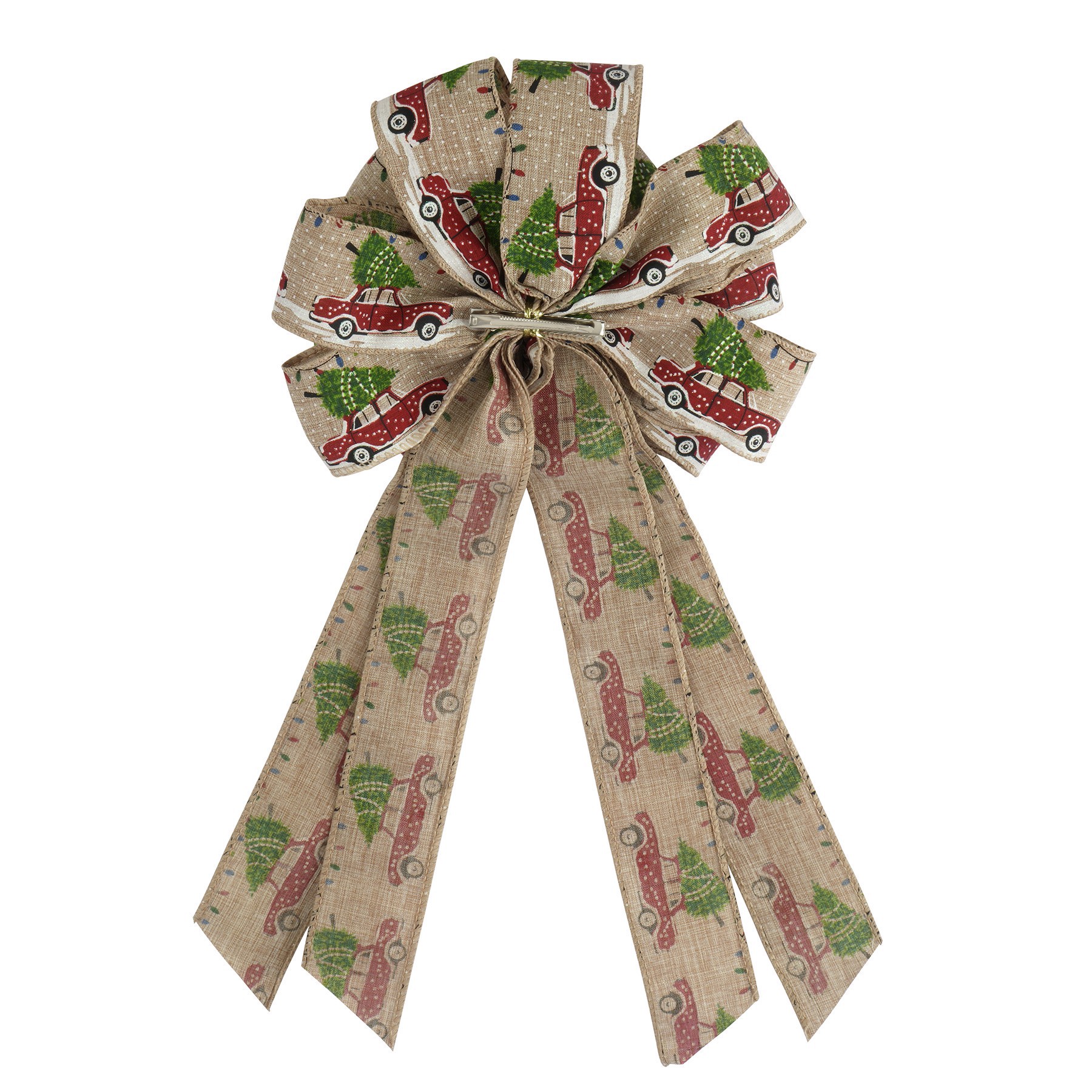 slide 2 of 2, 21" Faux Linen Christmas Car Tree Bow By Celebrate It, 11 in x 21 in