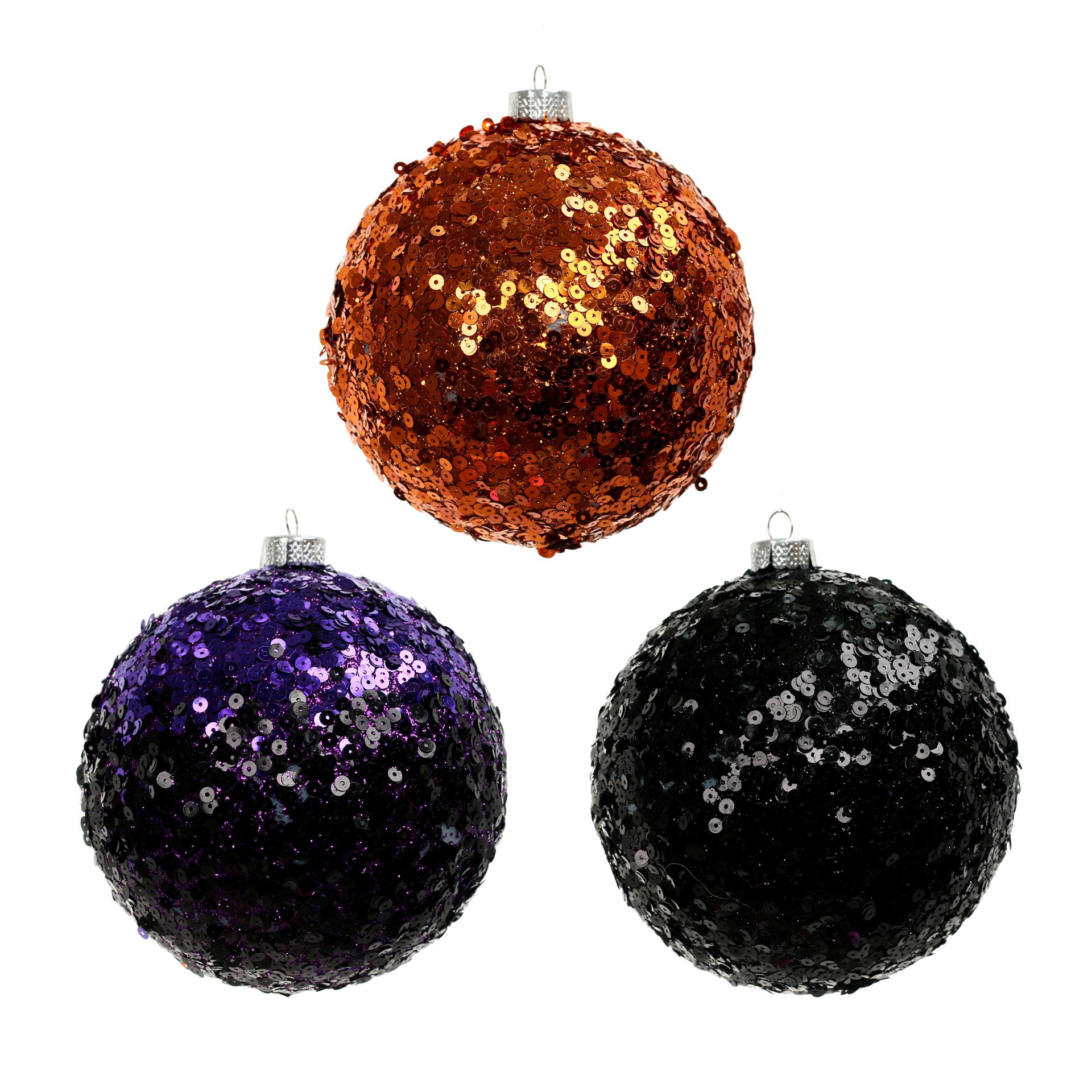 slide 2 of 3, 4.75" Orange, Black & Purple Sequin Plastic Ball Ornament Set By Ashland, 4.75 in
