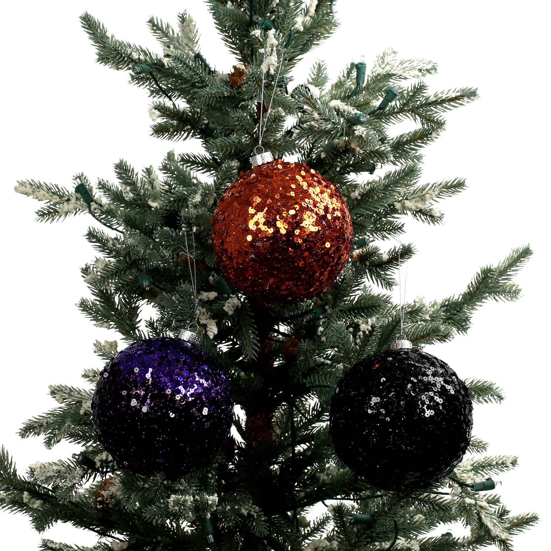slide 3 of 3, 4.75" Orange, Black & Purple Sequin Plastic Ball Ornament Set By Ashland, 4.75 in