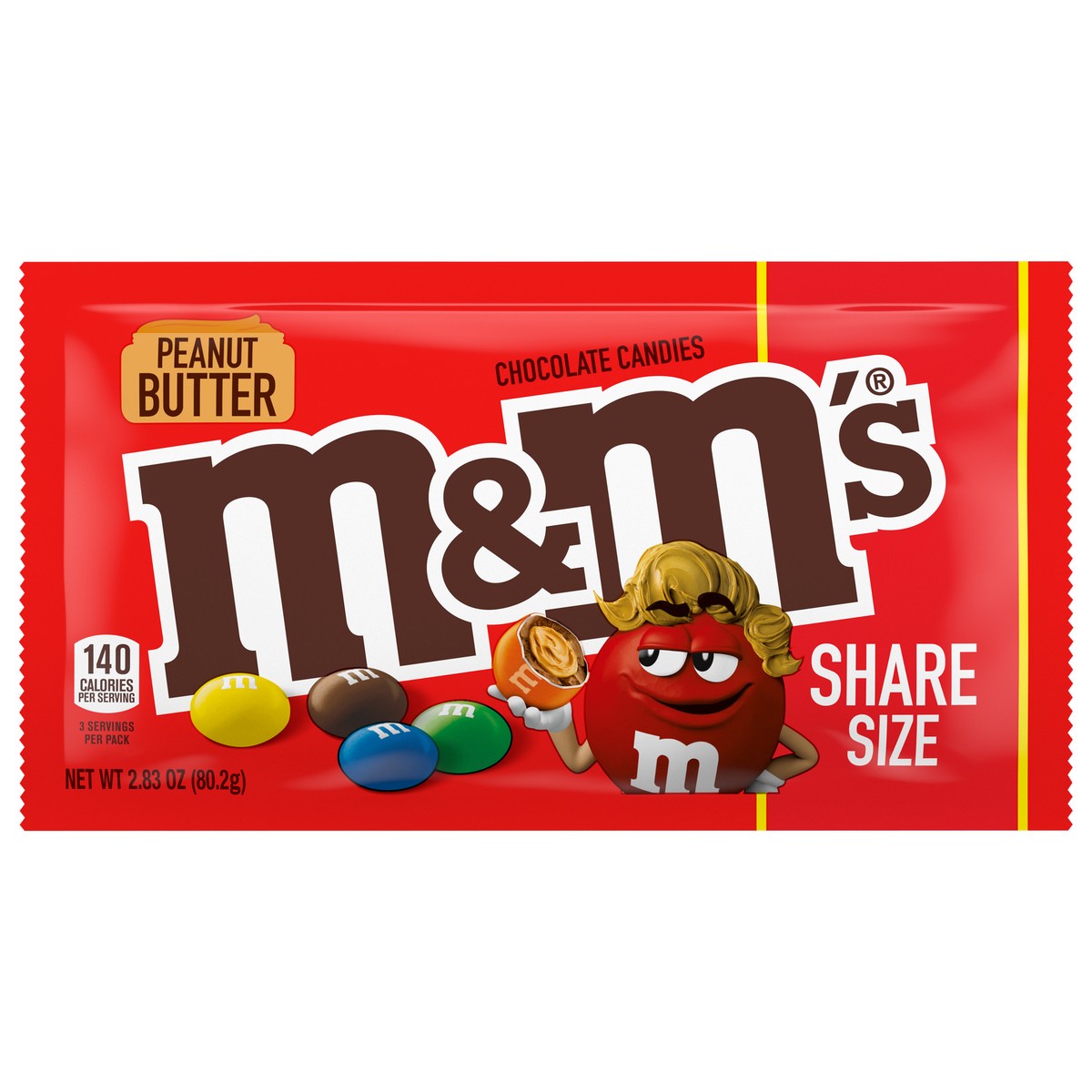 slide 1 of 8, M&M'S Peanut Butter Milk Chocolate Candy, Share Size, 2.83 oz Bag, 2.83 oz