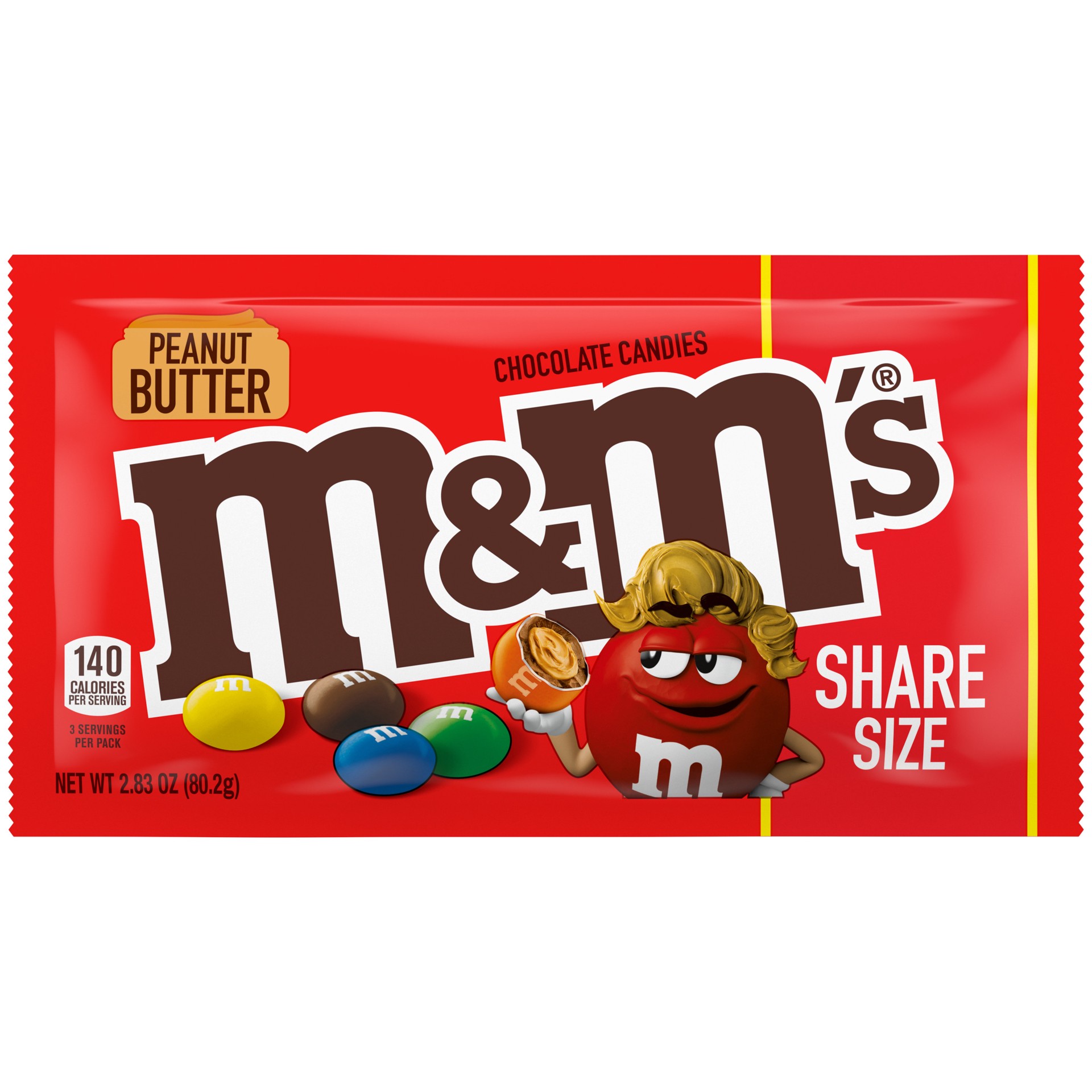 slide 1 of 8, M&M's Peanut Butter Milk Chocolate Candy, Share Size, 2.83 oz Bag, 2.83 oz