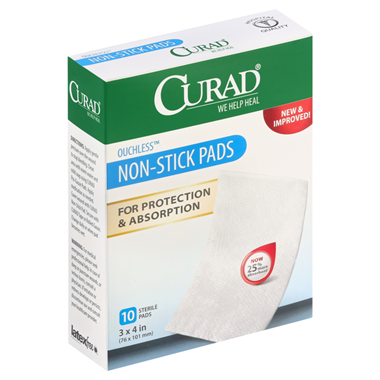 slide 1 of 1, Curad Non Stick Pads Ouchless, 10 ct