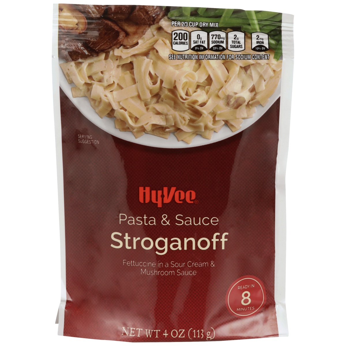 slide 1 of 1, Hy-vee Stroganoff Fettuccine Pasta In A Sour Cream & Mushroom Sauce - 4 oz, 4 oz